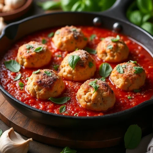 Ground Chicken Meatballs in Marinara Sauce