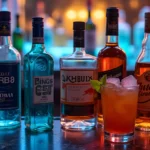 design an image showcasing the key ingredients for an irish trash can cocktail arrange bottles of v 18ykqhpkqdljr50cmpuv 1