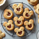create a picture of a batch of fresh disney themed chocolate chip cookies on a cooling rack placed 35zx78ygwdymb3l7h2p3 3